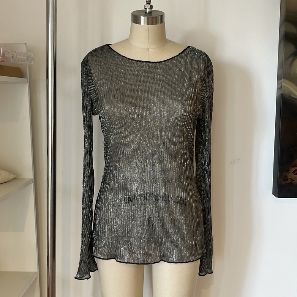 Vintage Metallic Sheer Long Sleeve Top
